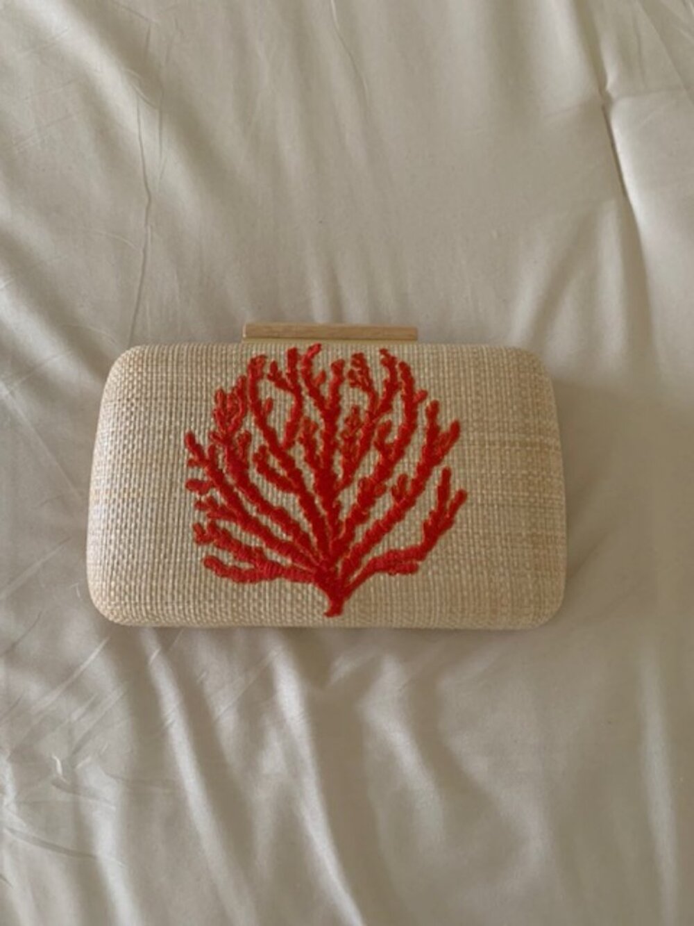 SHIRALEAH Coral Clutch Under the Sea Natural Tan Basketweave Coastal Style NWT